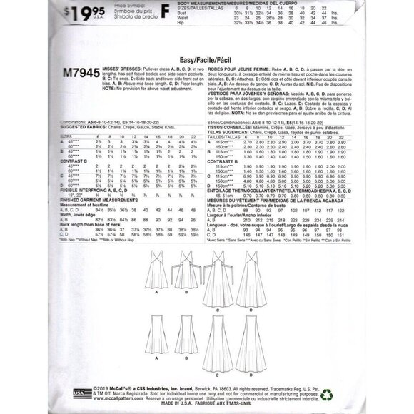 McCall's M7945 Misses 6 to 14 Tie Back Mini or Maxi Dress Uncut Sewing Pattern - Picture 2 of 2